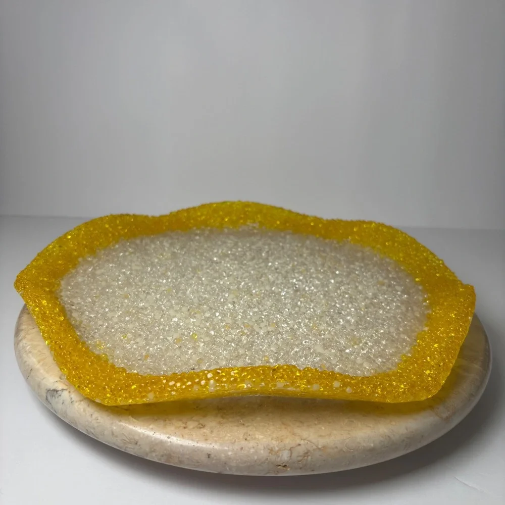 Vintage Melted Plastic Decorative Tray Dish‎ Trinket Yellow Accent Mod MCM Retro